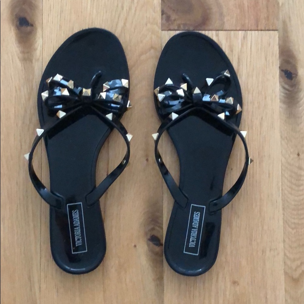 Black sandals with gold studs. Size 8